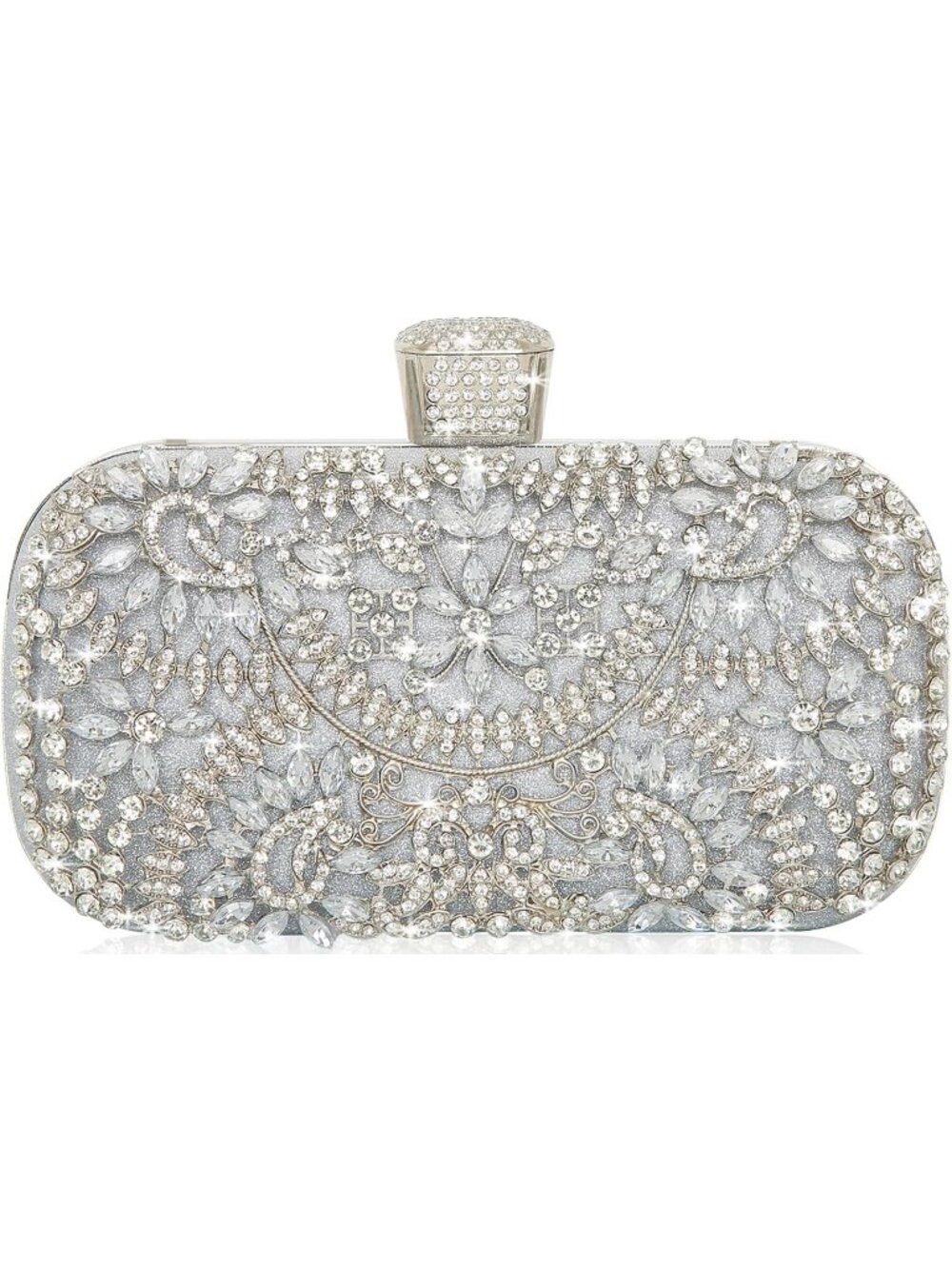 〽️Women Pure Silver Tote Shoulder Rhinestone Chain Crossbody Handbag Evening Bag